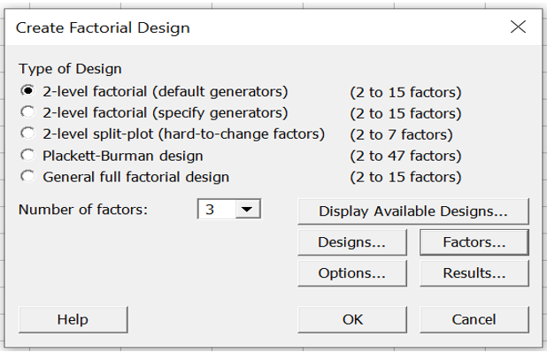 Create full factorial design in minitab